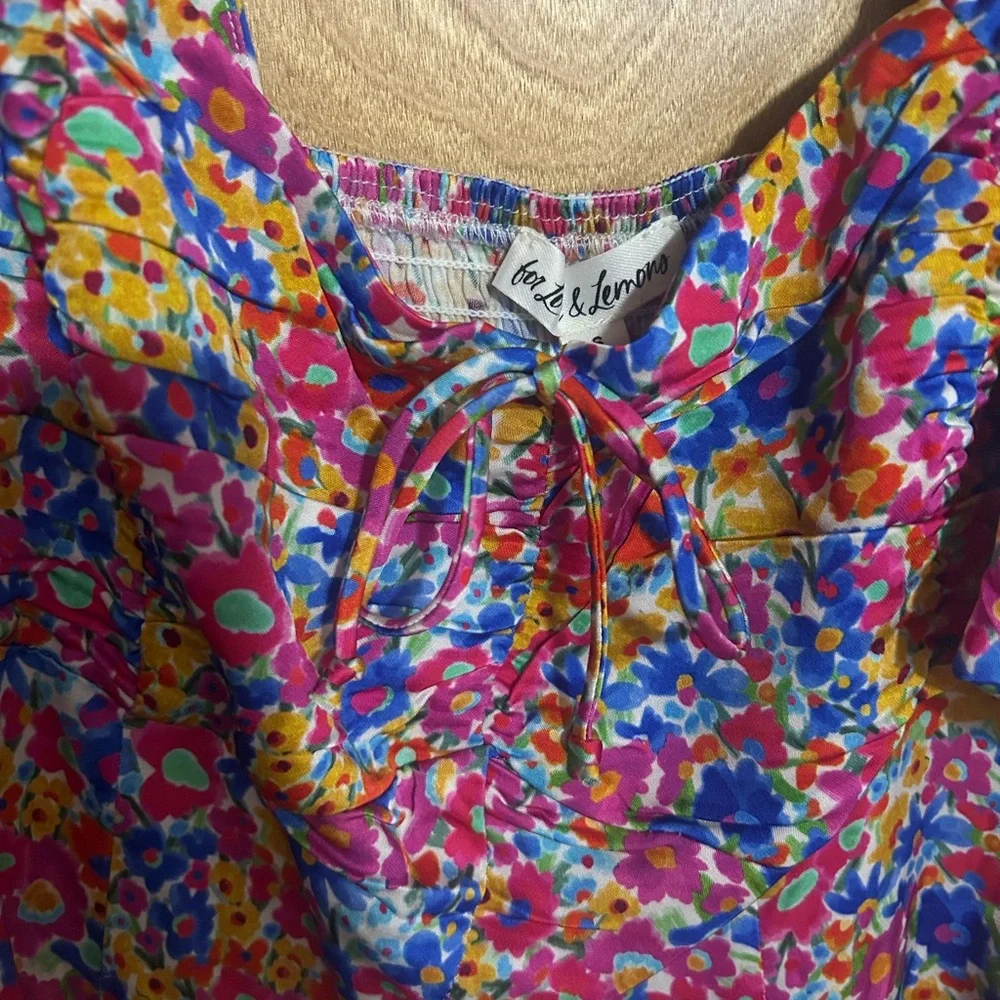 For Love & Lemons Women’s Sasha Mini Dress Blue Ditzy Floral - Size Small 🍋 - Picture 5 of 8